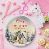 Winter Vakantiehuis Vrolijk kerstfeest Papieren Bordje (Feest)