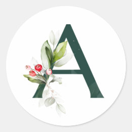 Winter vakanties MONOGRAM rode poinsettia bessen  Ronde Sticker