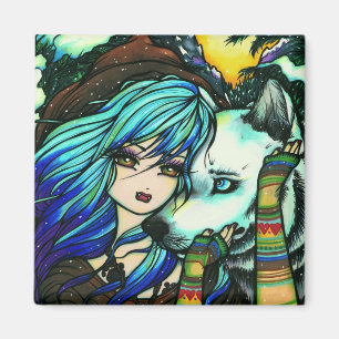 Winter Vampire Wolf Snow Girl Art van Hannah Lynn Magneet