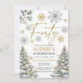 Winter Veertig Verjaardag Uitnodiging Goud en Zilv (Voorkant)