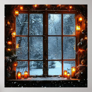 ❄️ Winter Venster Uitzicht Schilderachtig Landscha Poster