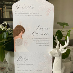 Winter Verjaardag Sneeuwachtige Quinceanera 15 jaa All In One Uitnodiging