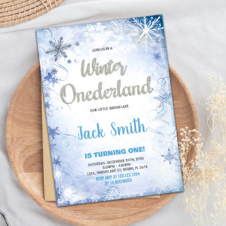 Winter Verjaardag Uitnodigingen Blauw Zilver Glitt