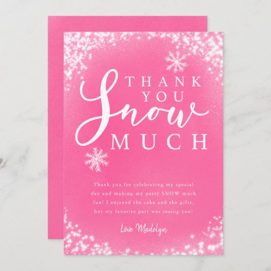 Winter Verjaardagsfeestje Meisje Dank Je Sneeuw Ve Bedankkaart (Voorkant / Achterkant)
