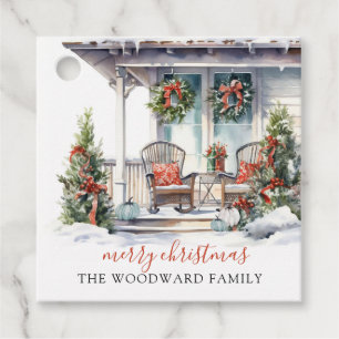 Winter Versierde Kersthuis Cadeautags Bedankjes Labels