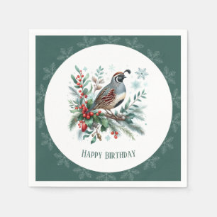 Winter Vibes California Quail - Verjaardag Servet