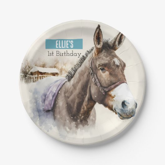 Winter vibes Donkey - Verjaardagsfeest - Papieren Bordje (Voorkant)