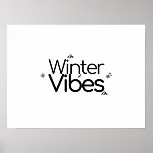 Winter Vibes - Minimalistische Sneeuwvlok en Berg Poster