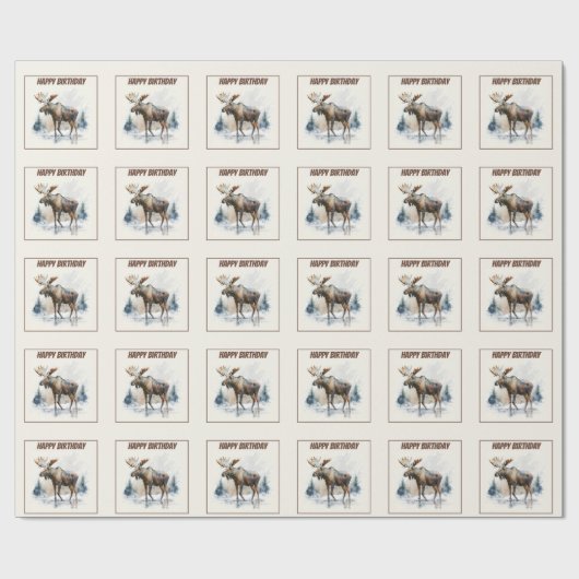 Winter vibes Moose - Verjaardag Cadeaupapier (Vlak)