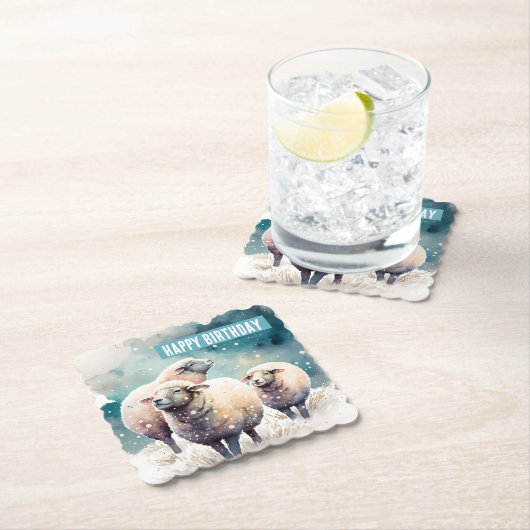 Winter vibes schapen - Verjaardagsfeest - Kartonnen Onderzetters (Insitu)