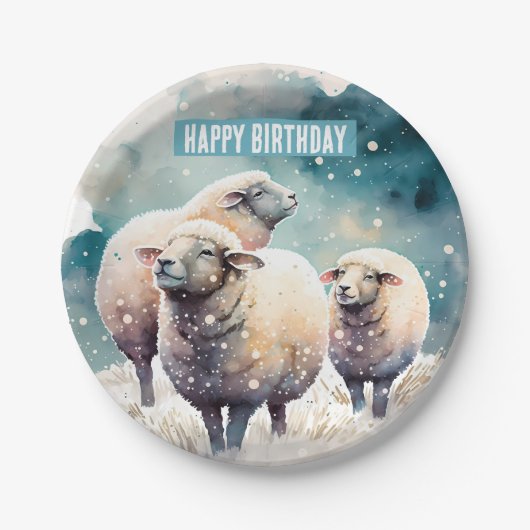 Winter vibes schapen - Verjaardagsfeest - Papieren Bordje (Voorkant)