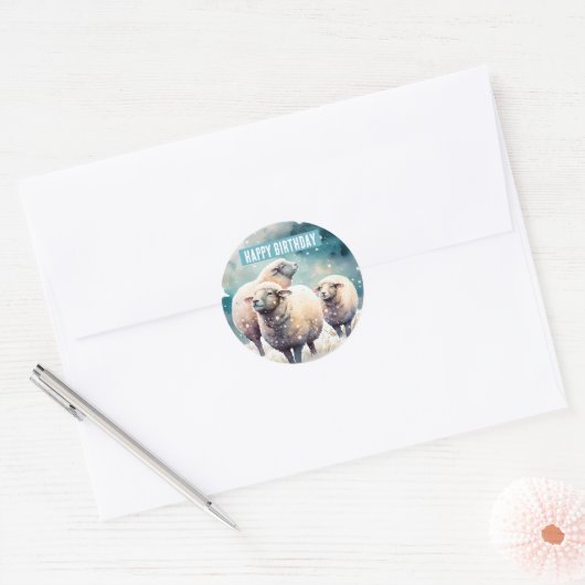 Winter vibes schapen - Verjaardagsfeest - Ronde Sticker (Envelop)