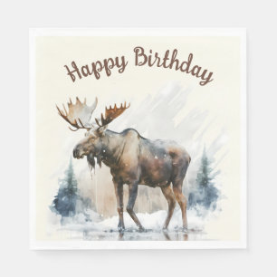 Winter vibes Watercolor Eland - Verjaardagsfeestje Servet