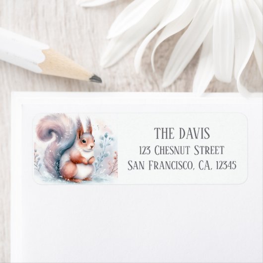 Winter Vibes Waterverf Eekhoorn Retouradres Etiket (Insitu)