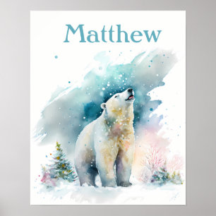 Winter Vibes Waterverf Polar beer - Kinder Poster