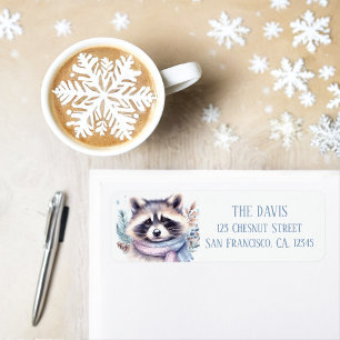 Winter Vibes Waterverf Raccoon Retouradres Etiket