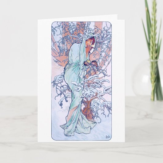 Winter (Vier seizoenen), Alphonse Mucha Kaart (Voorkant)