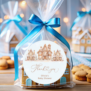 Winter Village Blue Baby shower Dank u Ronde Sticker