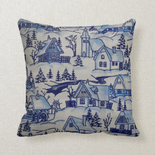 Winter Village Blue/White/House of Grosch Kussen