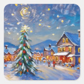 Winter Village Holiday Vierkante Sticker (Voorkant)