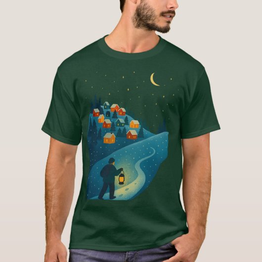 Winter Village Lantern Walk Night  Dark T-Shirt (Voorkant)