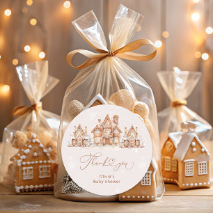 Winter Village Neutraal Baby shower Dank u Ronde Sticker