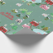 Winter Village Scene Merry Kerstry Cadeaupapier (Hoek)