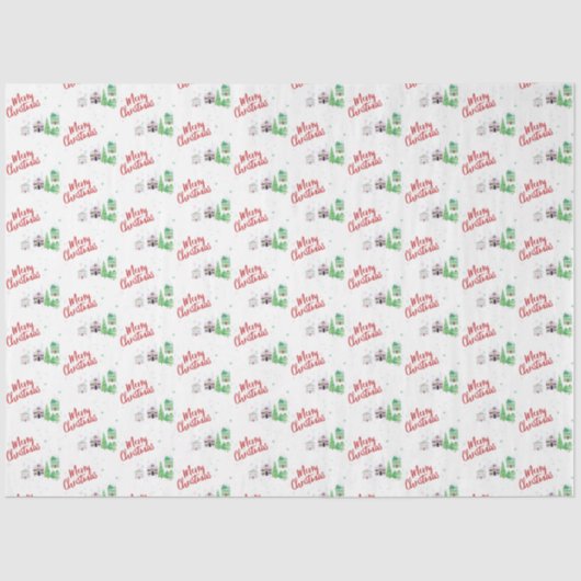 Winter Village Scene Merry Kerstry Tissuepapier (Voorkant)