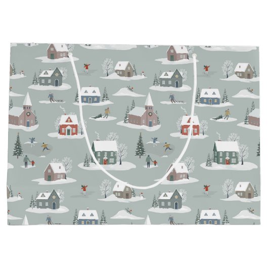 Winter Village Sneeuwlandschap Patroon Groot Cadeauzakje (Achterkant)