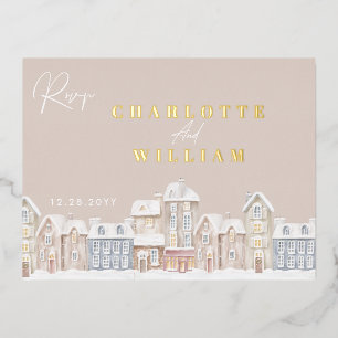 Winter Village Town Kerstvakantie RSVP Folie Uitnodiging Briefkaart