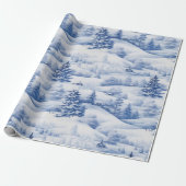 Winter Village Waterverf Wit Kerstmodern Cadeaupapier (Uitgerold)