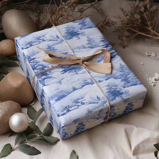 Winter Village Waterverf Wit Kerstmodern Cadeaupapier