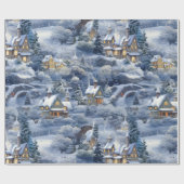 Winter Village Witte Kerstmis Cadeaupapier (Vlak)