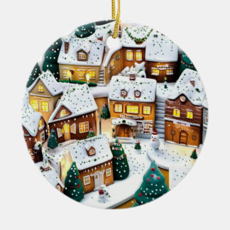 Winter Village Wonderland Rond Keramisch Ornament