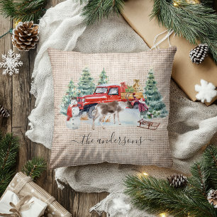 Winter Vintage Truck Rendier Meisje Handgeschreven Kussen