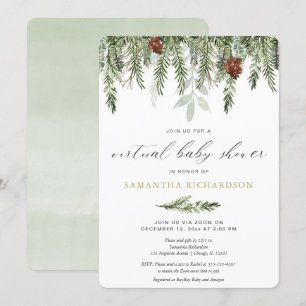 Winter Virtual Baby shower genderneutraal dennenbo Kaart