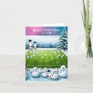 Winter Voetbal Sneeuwmannen Coach Kerstkaart Feestdagen Kaart
