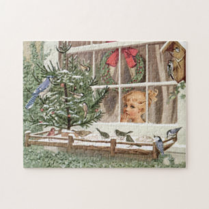 Winter Vogels Kerstboom Vakantie Natuur Legpuzzel