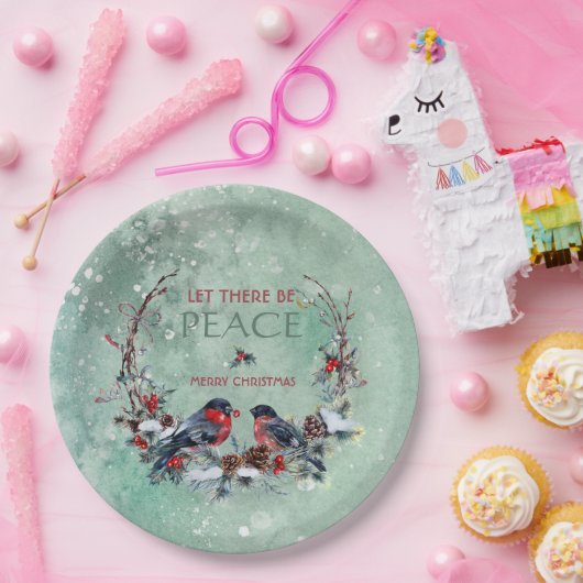 Winter Vogels Pine Branch Wreate Kerstmis Papieren Bordje (Feest)