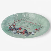 Winter Vogels Pine Branch Wreate Kerstmis Papieren Bordje (Gekanteld)