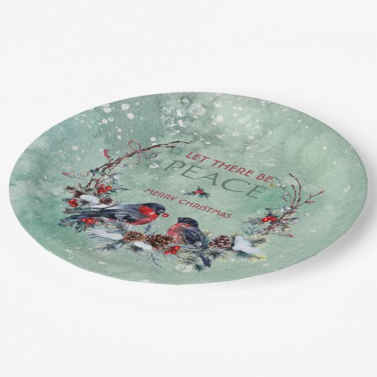 Winter Vogels Pine Branch Wreate Kerstmis Papieren Bordje (Gekanteld)