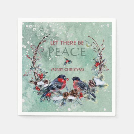 Winter Vogels Pine Branch Wreate Kerstmis Servet (Voorkant)