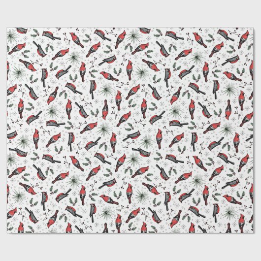 Winter Vogels Rode Kardinaal, Pine en bessen Cadeaupapier (Vlak)