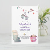 Winter Volkskunst Baby Shower Uitnodiging Paarsbla (Staand voorkant)