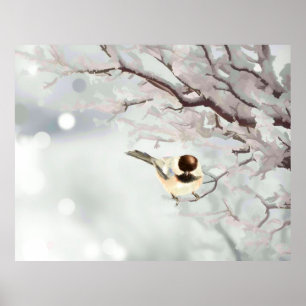 Winter Vorstige Boom Mees Vogel Poster