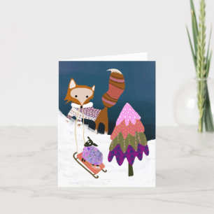 Winter Vos en Schaap Vrienden BLANK Wenskaart Bedankkaart