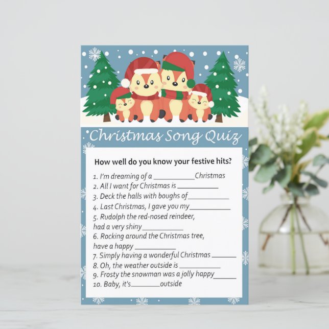 Winter vos kerstlied quiz spel (Staand voorkant)