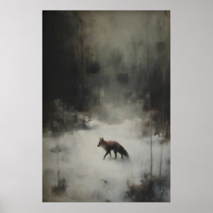 Winter Vos Kunst Afdrukbare Droevige Bosdier Poster
