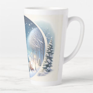 Winter Vossen bij Maanverlichte Besneeuwde Rivier Latte Mok