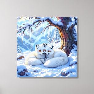 Winter Vossen op een Besneeuwde Winterdag  Canvas Afdruk